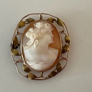 Nice Vintage Carved Shell Cameo Brooch Pendant Pin